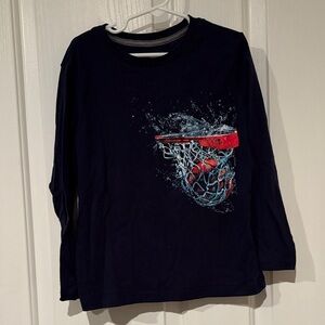 Kids Basketball Graphic Long Sleeve Shirt - Navy Blue